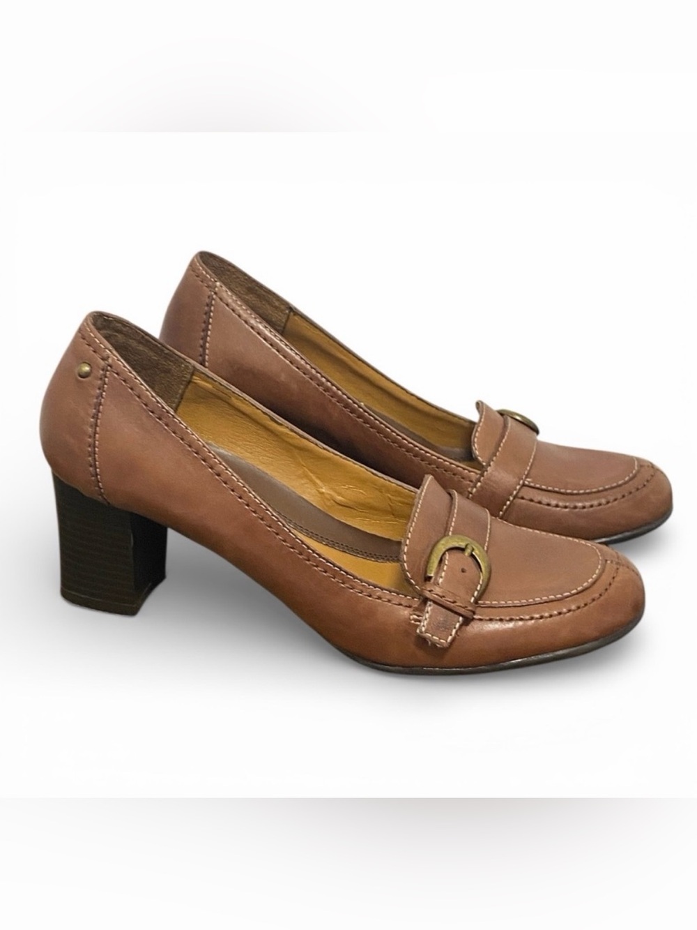 Natural Soles Brown Leather Buckled Pumps Heels - Great Condition - Size 8.5